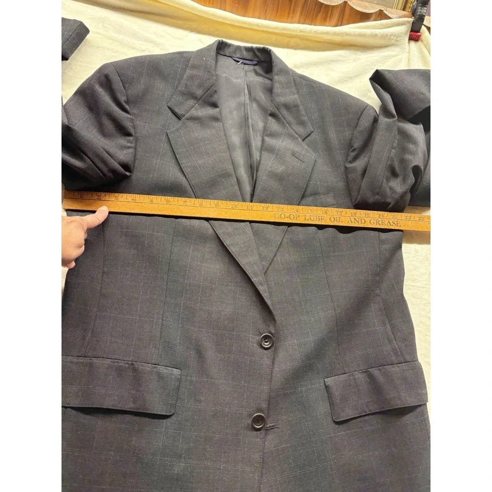 Austin Reed Blazer Suit Jacket 2 Btn Wool Gray Windowpane Plaid Tailored 44R